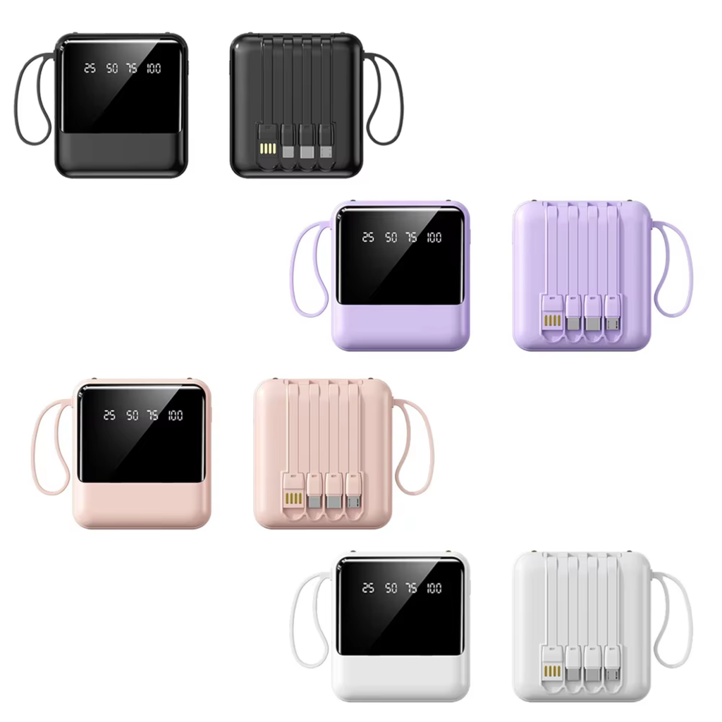 10000mAh Mini Power Bank with Built-In Cable