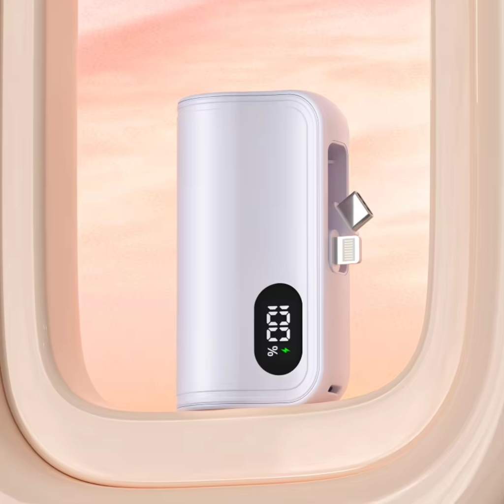 5000mAh Mini Power Bank with Built-In Cables & Phone Stand