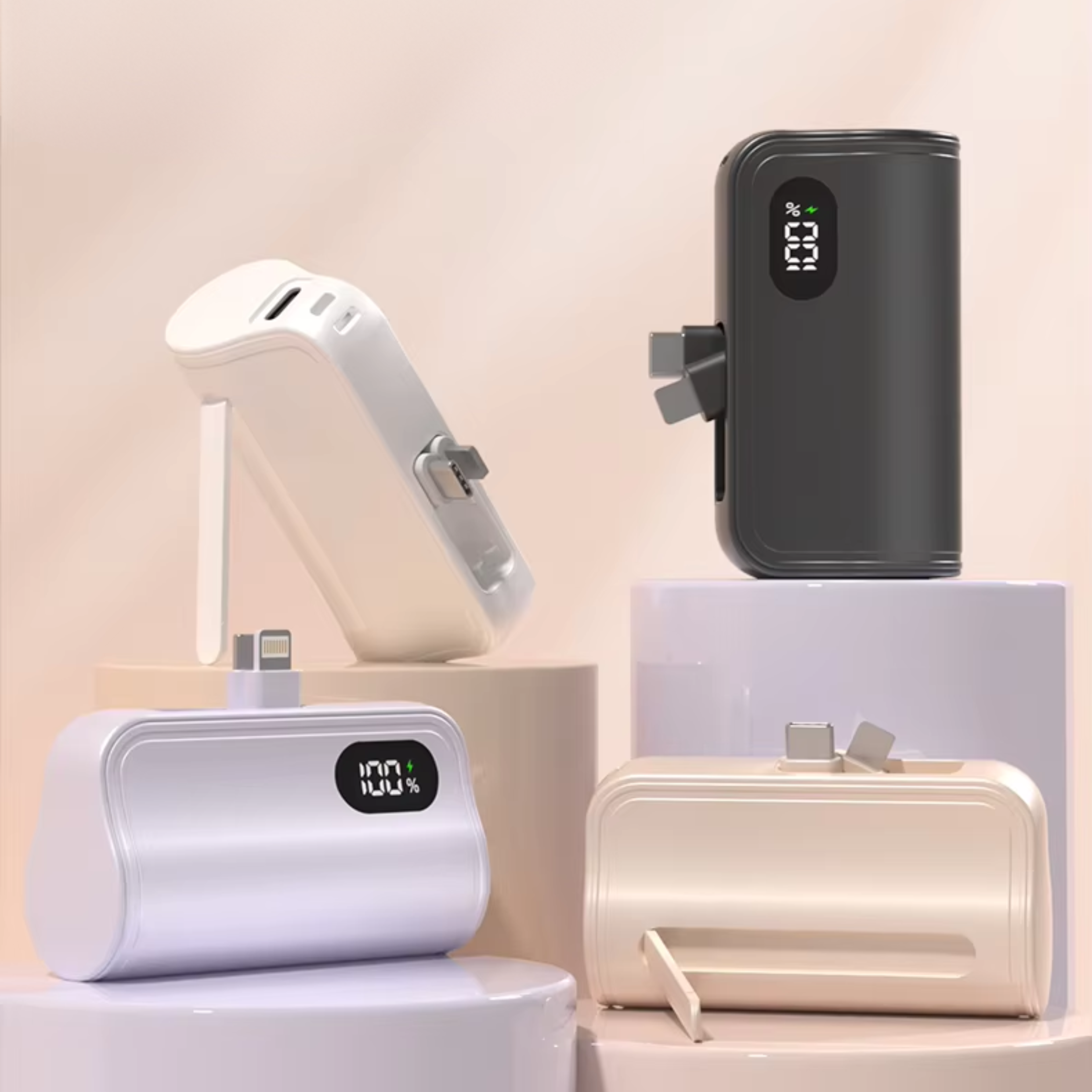 5000mAh Mini Power Bank with Built-In Cables & Phone Stand